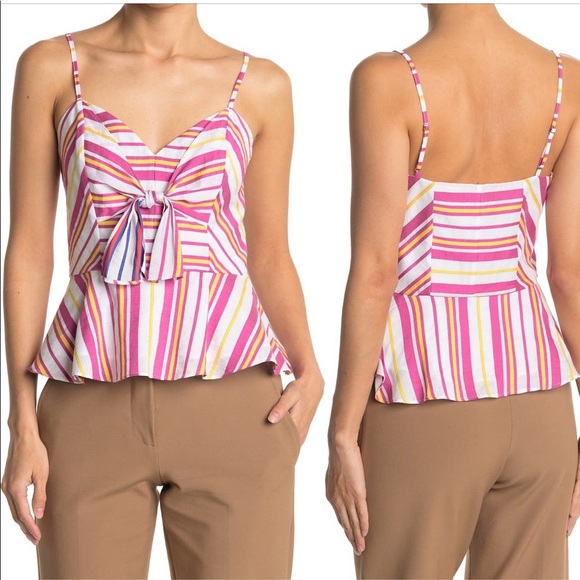 Parker Striped Bow Front Peplum Blouse - Picture 1 of 10